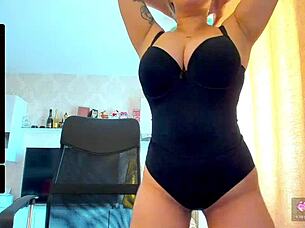 Blonde and beautiful webcam model with big boobs in action