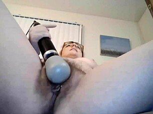Hairy pussy fingered and pounded by a dildo on webcam