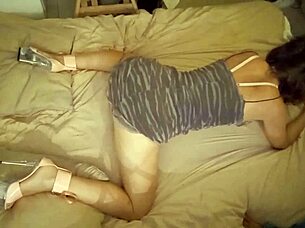 French bra, panties, and stockings excite this horny slut