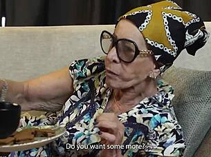 Horny 77-year-old tattooed granny gets BBC ass fucked