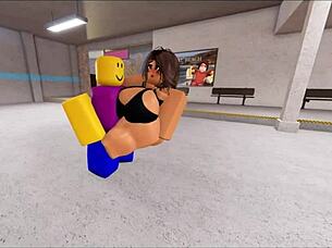 This Roblox bitch is getting fucked by 3 noobs in a wild group session! 😏