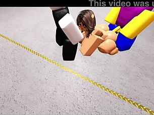 This Roblox bitch is getting fucked by 3 noobs in a wild group session! 😏