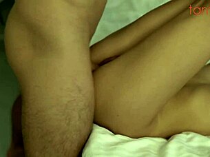 Blonde slut blows muscular guy in threesome.