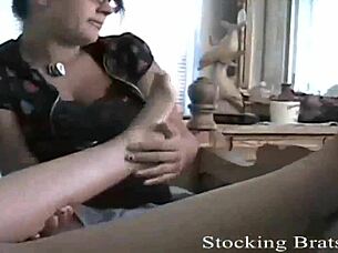 I Enjoy Licking Her Toes In Stockings During Femdom Session.