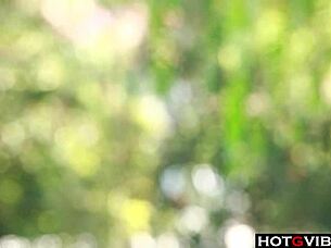 curvy brunette masturbating outdoors