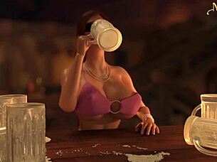 tavern wench participates in challenge game with anime style