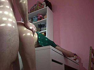 italian student with hairy pussy bent over desk for hard fucking