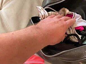 stepsister jerks cock with panties and gets cum on tits!