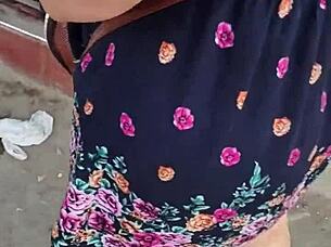 I follow and lift her skirt in the street, flashing her huge blonde ass 😏