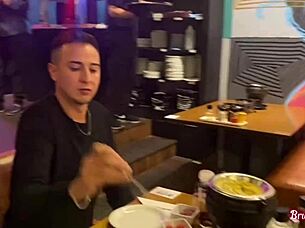 Valentine's dinner leads to foursome with blonde and brunette in motel