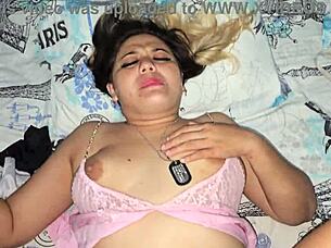 blonde latina gets fucked before bed in pajamas on the bed