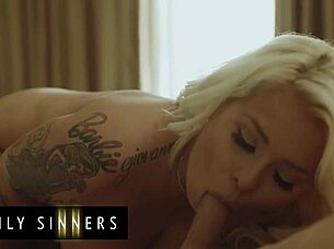 busty milf plays with pussy, waiting for daughter's husband to fuck her