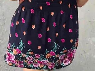 I follow and lift her skirt in the street, flashing her huge blonde ass 😏