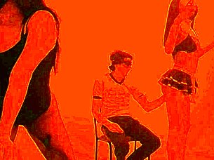 a scruffy man invites us to an exclusive catwalk to perform a dance in lingerie