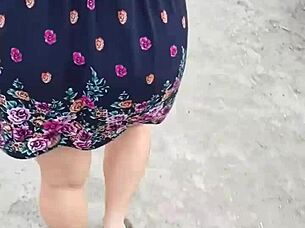 I follow and lift her skirt in the street, flashing her huge blonde ass 😏