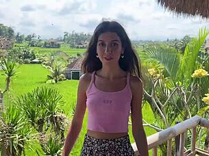 Brunette flashes small tits in public cafe and toilet