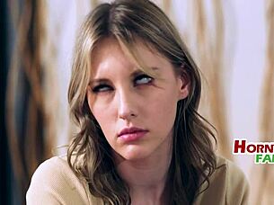 The step mom got caught giving forbidden lessons to the teen in a taboo threesome