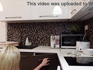 hot blonde petite girlfriend flashes tight pussy and bare ass under miniskirt