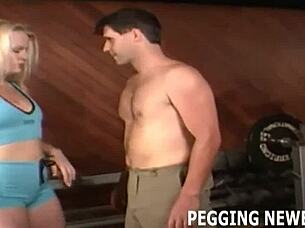 She gives him a good hard pegging with dildo in his ass