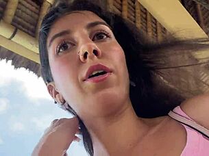 Brunette flashes small tits in public cafe and toilet