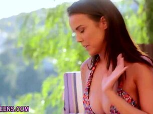 brunette lesbian babe licks petite teen