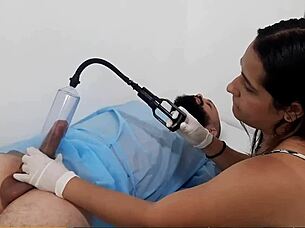 Oops, doctor massages patient’s cock to grow bigger, gets excited, wants it all inside - Spanish porn!
