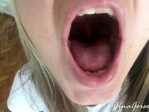 Tongue saliva throat fetish with young 18+ blonde amateurs