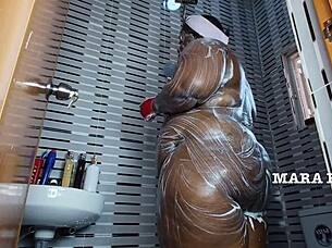 Shower time with mara exotic's big ass milf moaning 😍