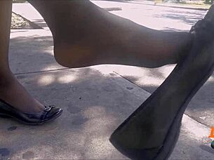 Candid Shoeplay With Stockings And Flats