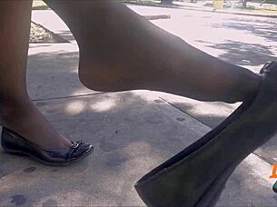 Candid Shoeplay With Stockings And Flats