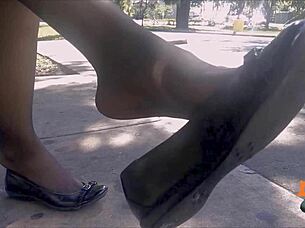 Candid Shoeplay With Stockings And Flats