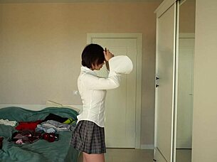 Pretty Brunette Tries On Skirts, Pants, Tops, And Blouses In Homemade Workout Session