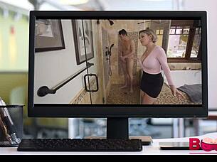 Stepson titty fucks mother-in-law's big boobs