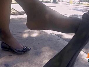 Candid Shoeplay With Stockings And Flats