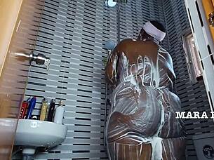 Shower time with mara exotic's big ass milf moaning 😍