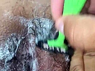 BBW Mrs Rain Shaves Her Hairless Pussy