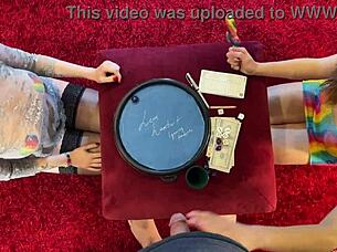 two sexy sluts challenge a guy in a wild cum dice game at home