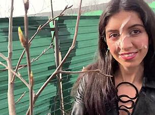 cum on this teen's face so she walks through the park in leather shoes, shocking people with sperm 😈