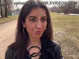 cum on this teen's face so she walks through the park in leather shoes, shocking people with sperm 😈
