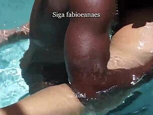 hotwife enjoys orgasm with black bull after pool bath in front of cuckold