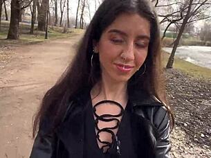 cum on this teen's face so she walks through the park in leather shoes, shocking people with sperm 😈