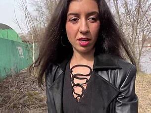 cum on this teen's face so she walks through the park in leather shoes, shocking people with sperm 😈