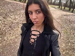 cum on this teen's face so she walks through the park in leather shoes, shocking people with sperm 😈