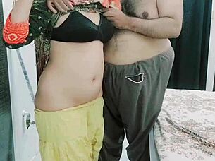 Indian stepdaughter of maid interacts with old daddy in a family setting.