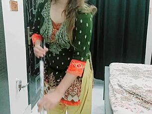 Indian stepdaughter of maid interacts with old daddy in a family setting.