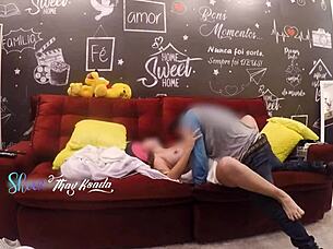 Hot Wife Thay Ksada Receiving The Delivery Man Letting Him Fuck Her On The Sofa In Her House