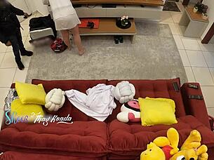 Hot Wife Thay Ksada Receiving The Delivery Man Letting Him Fuck Her On The Sofa In Her House