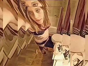 hot shemale teasing in bathroom with ripped clothes