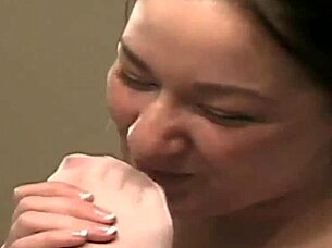 Lesbian Femdom Mistress Wears Pantyhose to Make Her Submissive Partner's Feet Fetish Wet with Desire.