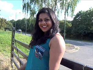 Hey, check out Indian amateur Kiki flashing and playing outdoors with a banana!